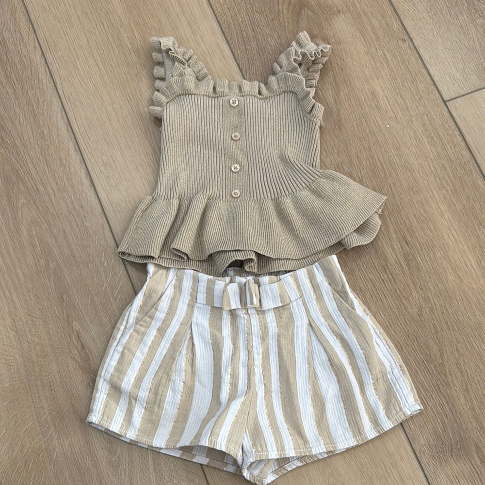 Janie and Jack Tan and Cream Kids Matching Set